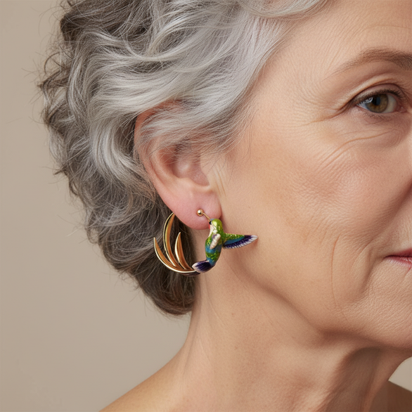 Vintage Emaille Kolibri Creolen